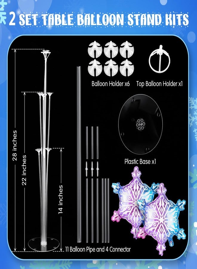 Seematn 2 Sets Winter Wonderland Balloons Stand Kit 28'' Snowflake Balloon Centerpieces for Table Purple Blue Silver Snowflake Foil Balloons for Baby Shower Birthday Party Supplies Princess Decor - Image 3
